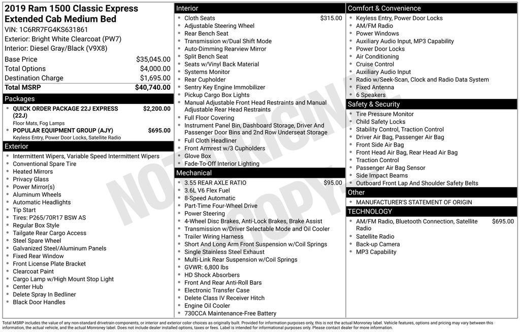 2019 RAM 1500 Classic Express Quad Cab 4x4 6'4" Box