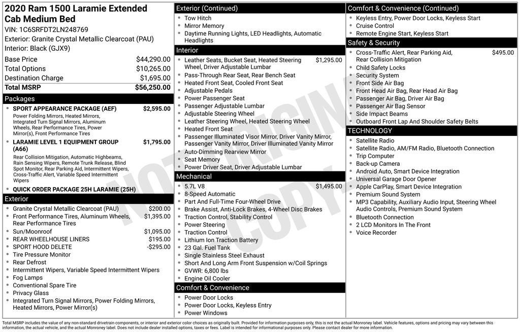 2020 RAM 1500 Laramie Quad Cab 4x4 6'4" Box