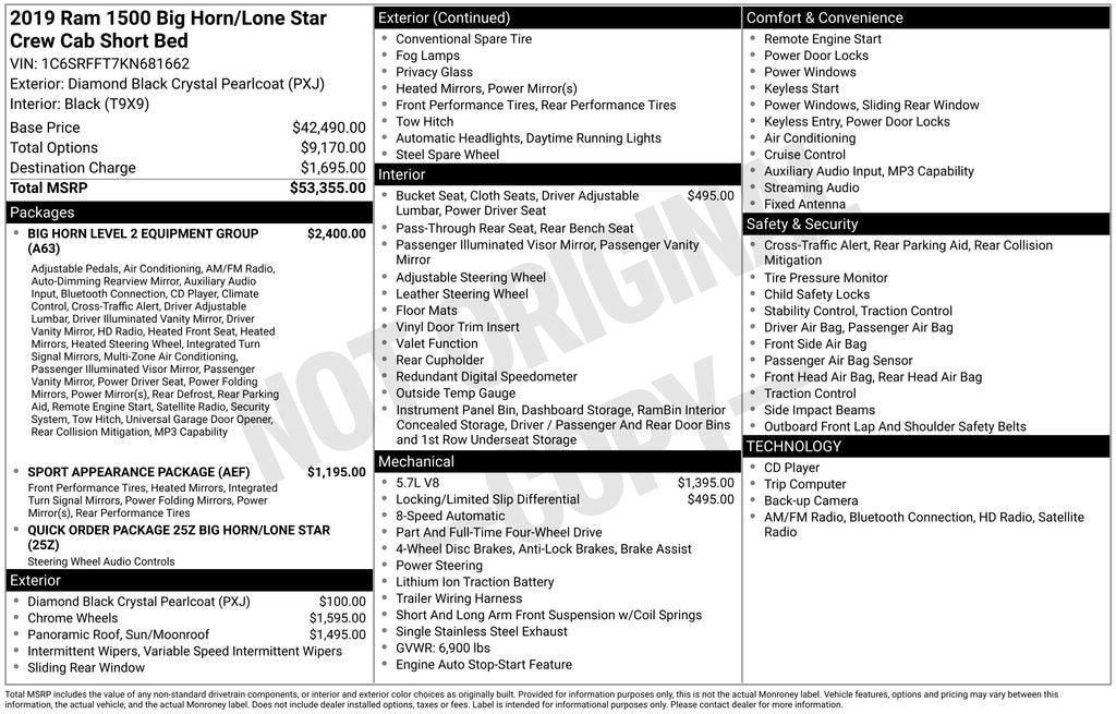 2019 RAM 1500 Big Horn/Lone Star Crew Cab 4x4 5'7" Box