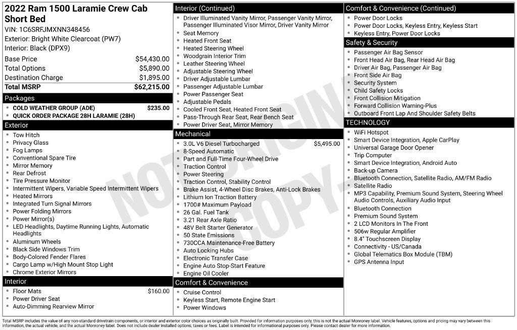 2022 RAM 1500 Laramie Crew Cab 4x4 5'7" Box