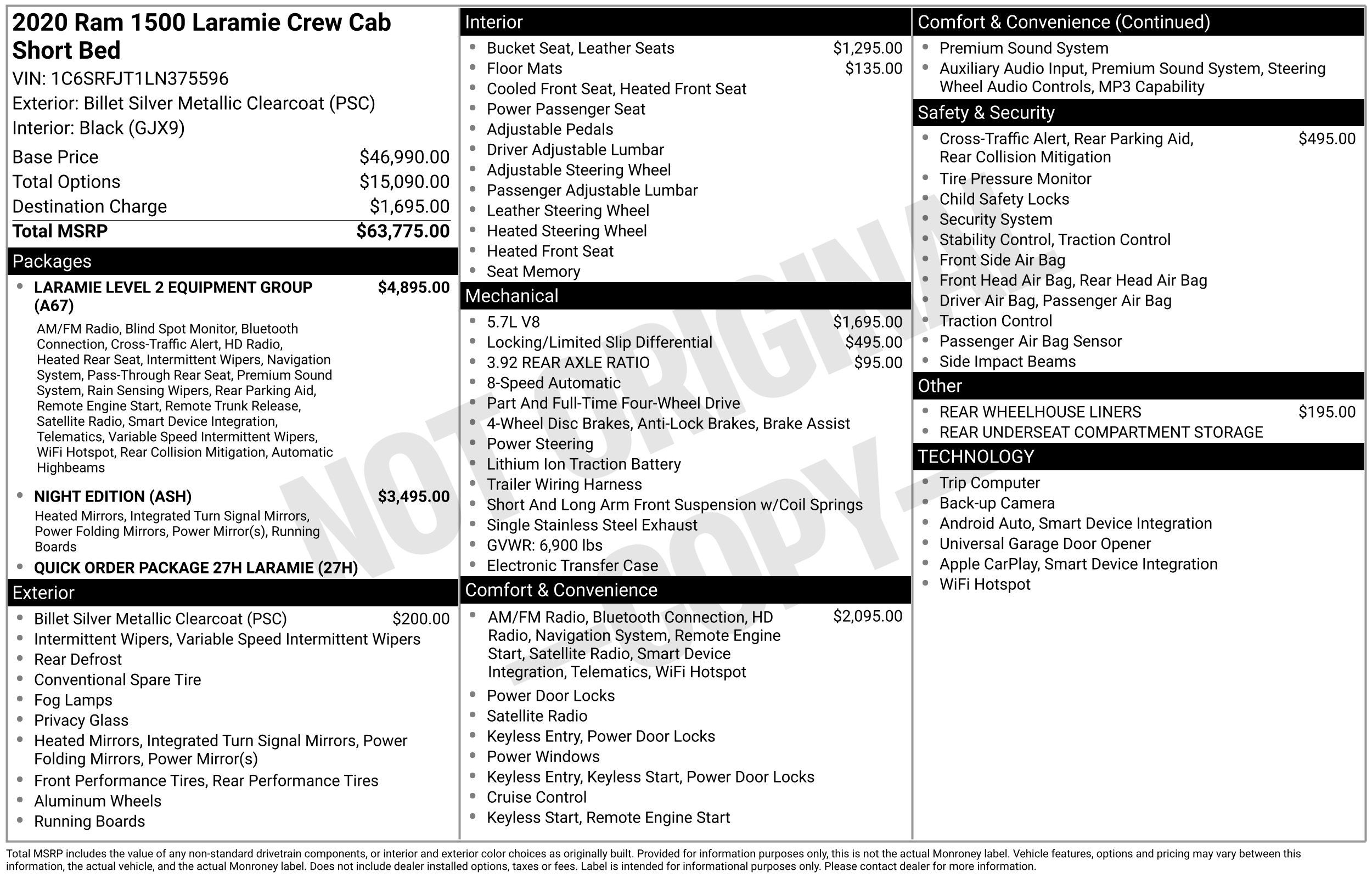 2020 RAM 1500 Laramie Crew Cab 4x4 5'7" Box