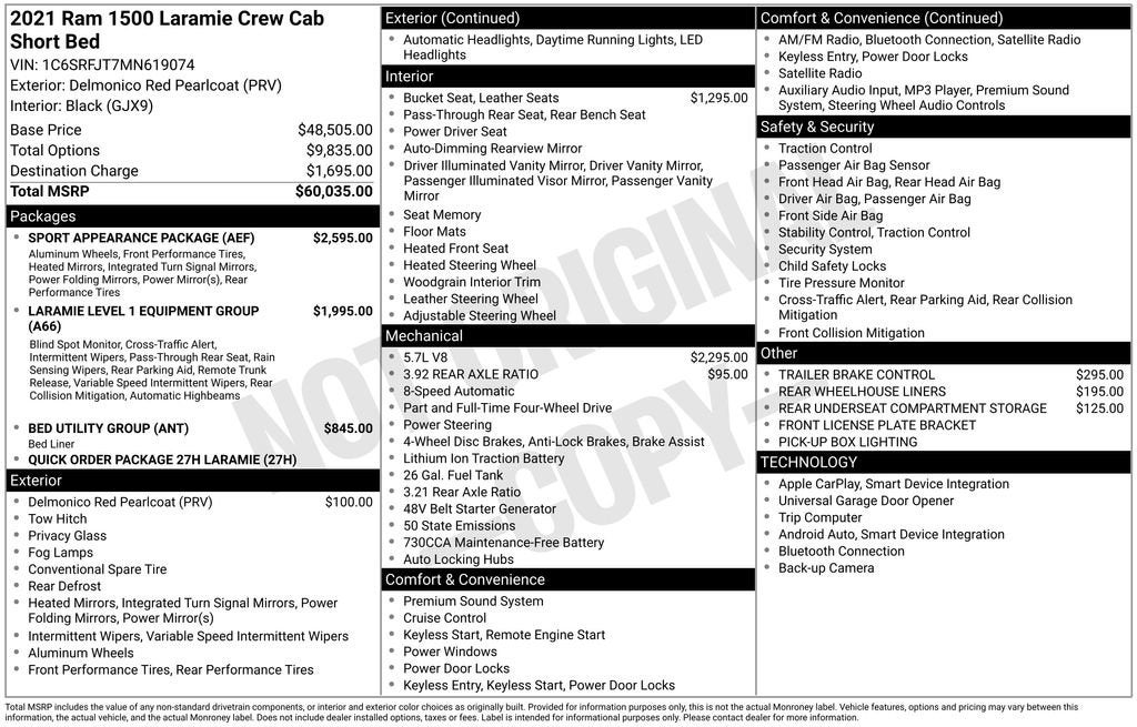 2021 RAM 1500 Laramie Crew Cab 4x4 5'7" Box