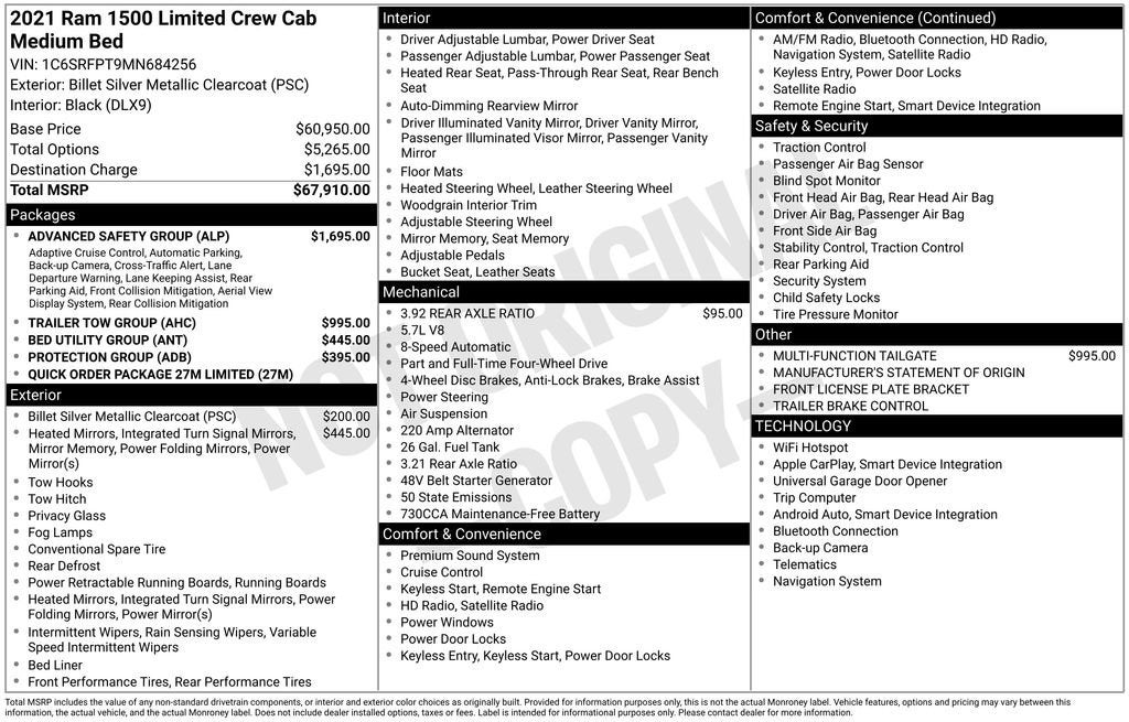 2021 RAM 1500 Limited Crew Cab 4x4 6'4" Box
