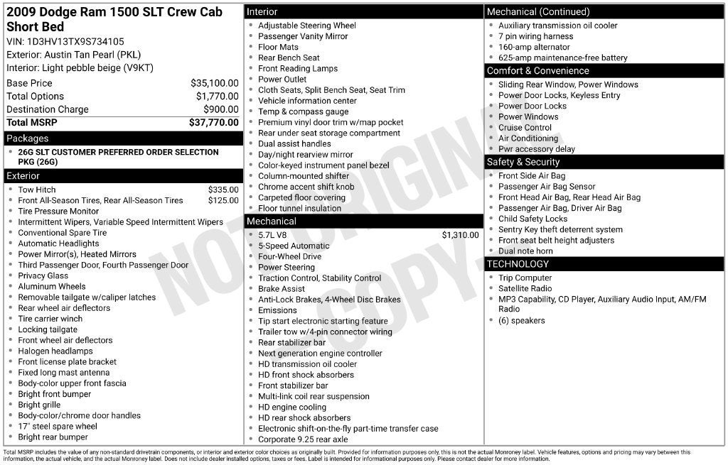 2009 Dodge Ram 1500 SLT/Sport/TRX