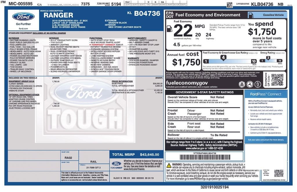 2019 Ford Ranger LARIAT