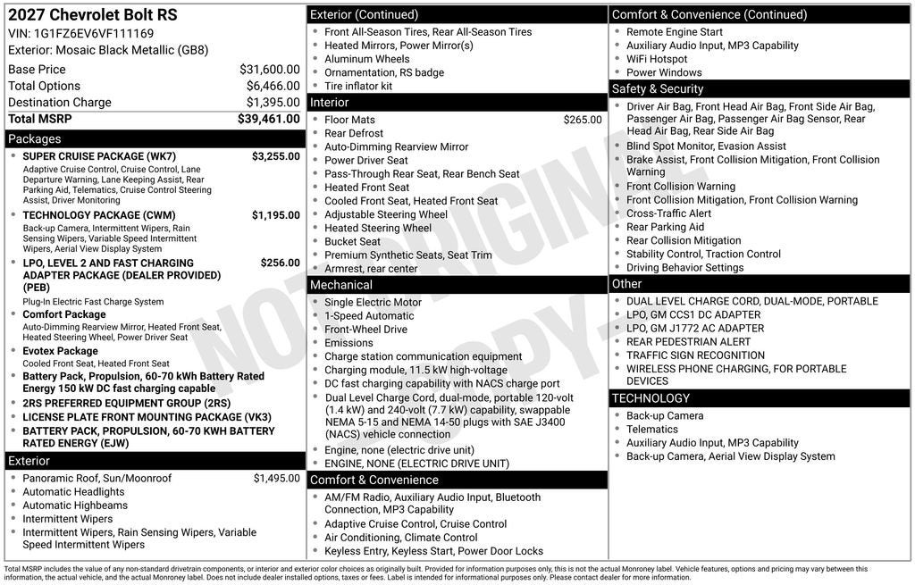 2027 Chevrolet Bolt RS