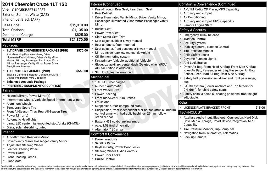 2014 Chevrolet Cruze 1LT