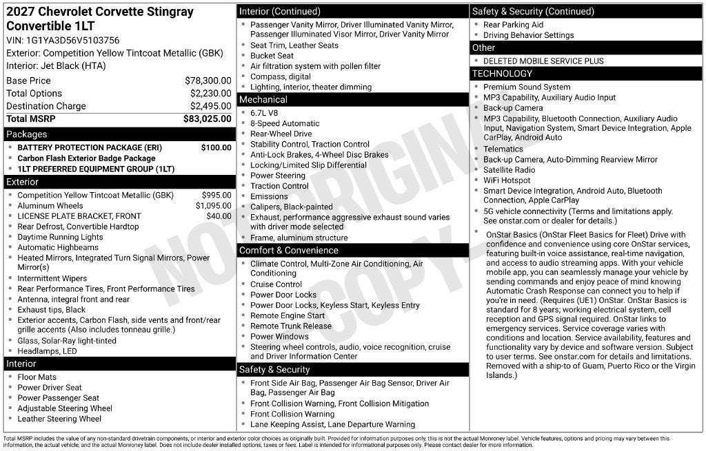 2027 Chevrolet Corvette Stingray 1LT