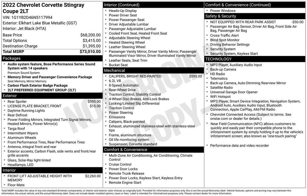 2022 Chevrolet Corvette Stingray 2LT