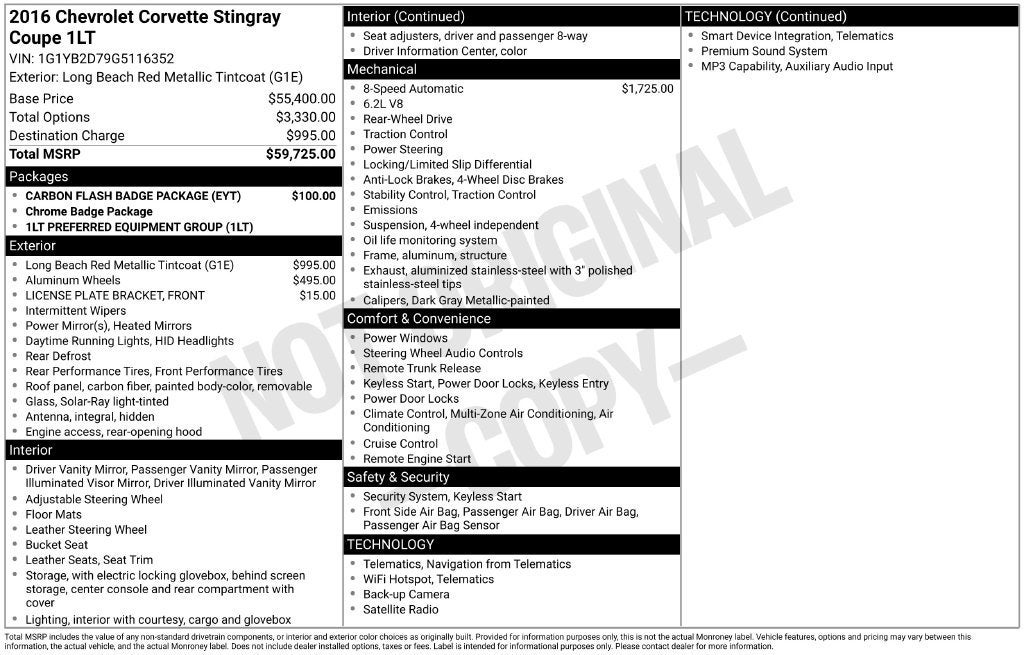 2016 Chevrolet Corvette Stingray 1LT