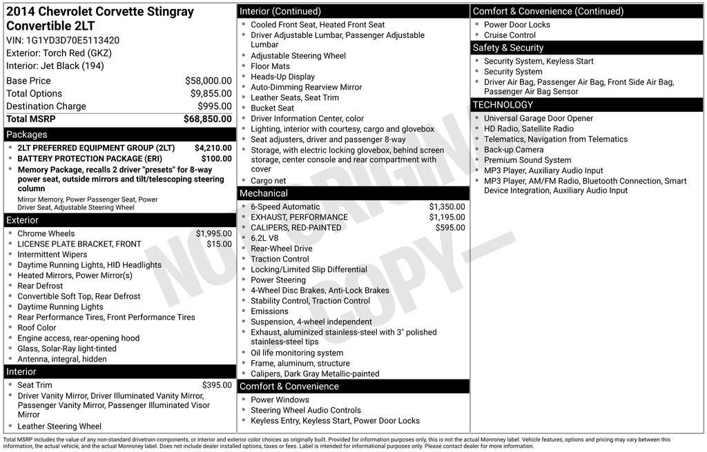 2014 Chevrolet Corvette Stingray 2LT