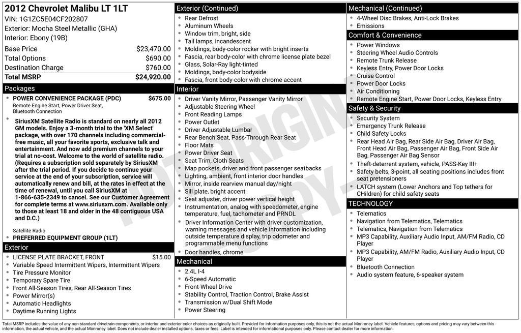 2012 Chevrolet Malibu LT w/1LT