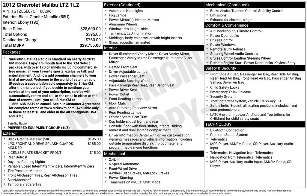 2012 Chevrolet Malibu LTZ w/1LZ