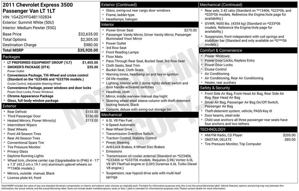2011 Chevrolet Express Passenger 3500 1LT