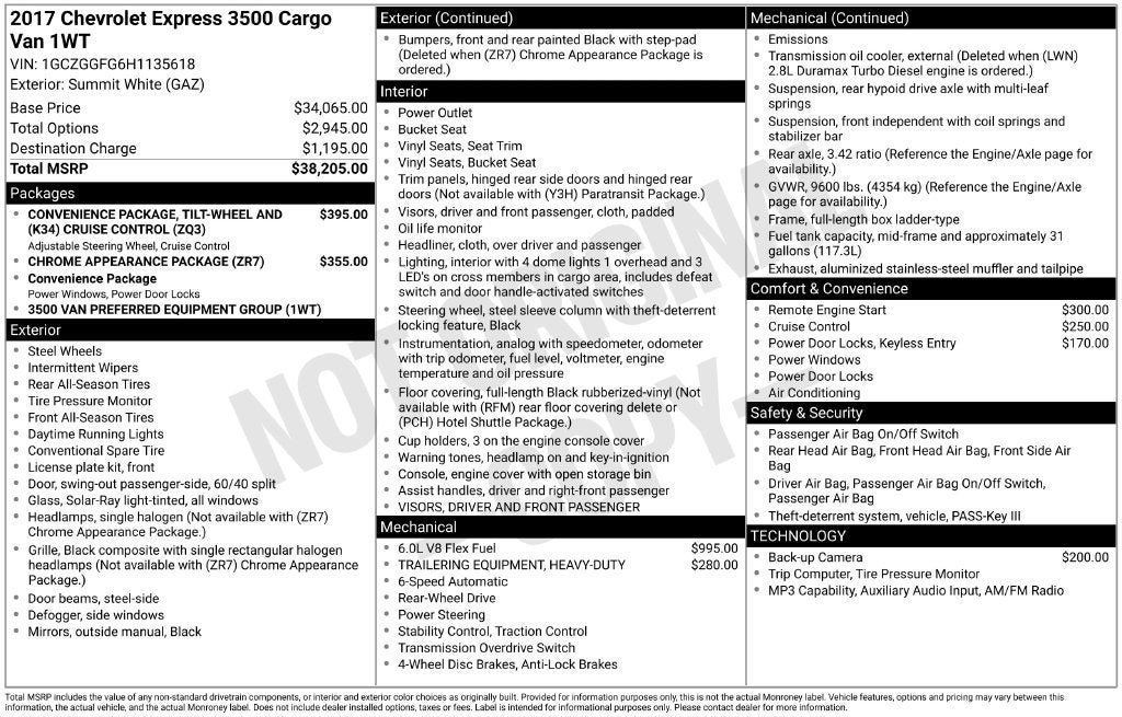 2017 Chevrolet Express Cargo 3500 Work Van