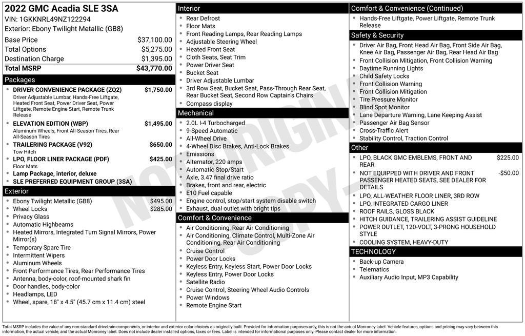 2022 GMC Acadia SLE