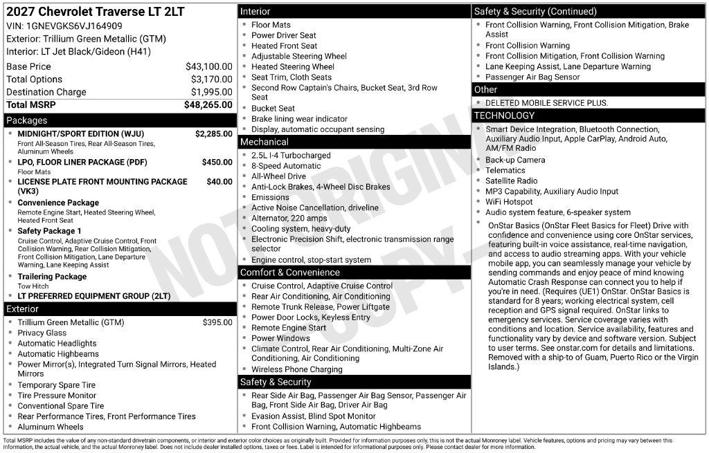 2027 Chevrolet Traverse LT