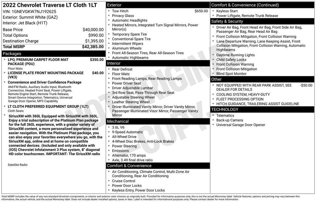 2022 Chevrolet Traverse LT Cloth