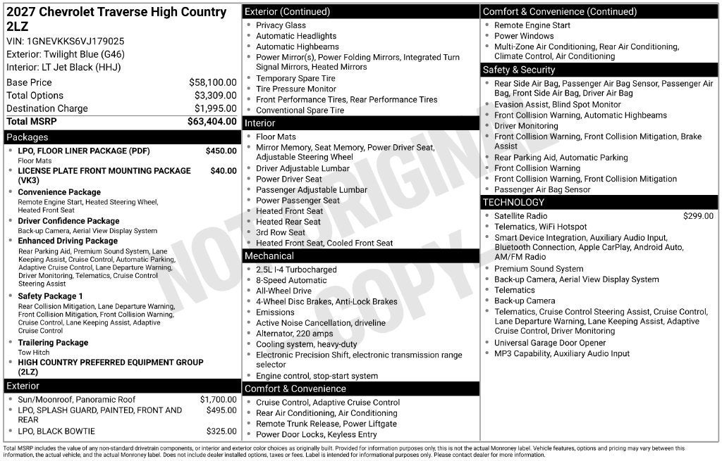 2027 Chevrolet Traverse High Country
