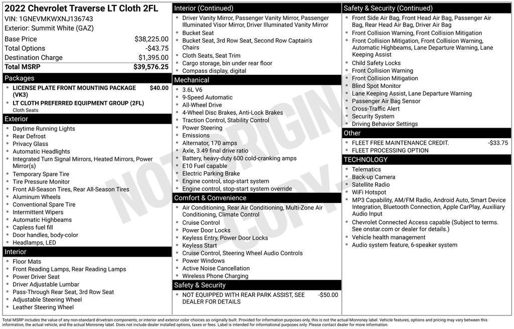 2022 Chevrolet Traverse LT Cloth