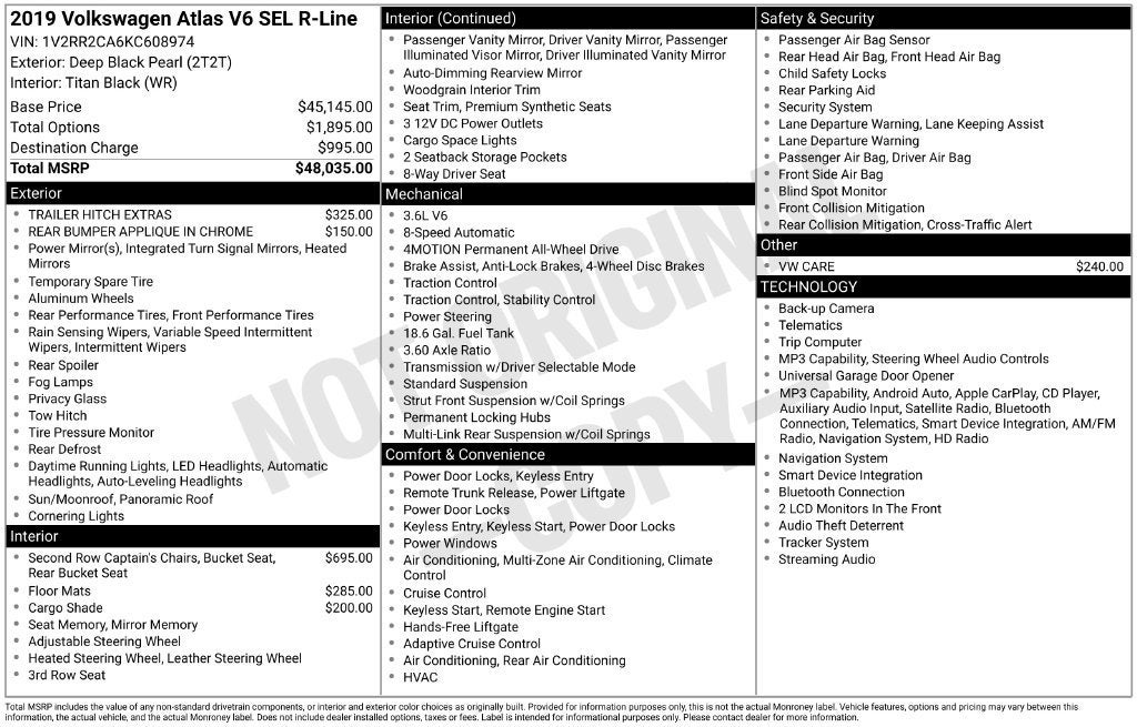 2019 Volkswagen Atlas 3.6L V6 SEL R-Line