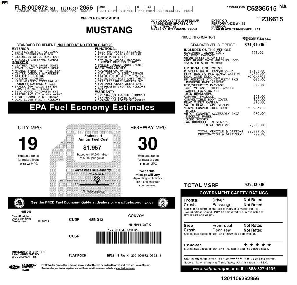 2012 Ford Mustang V6