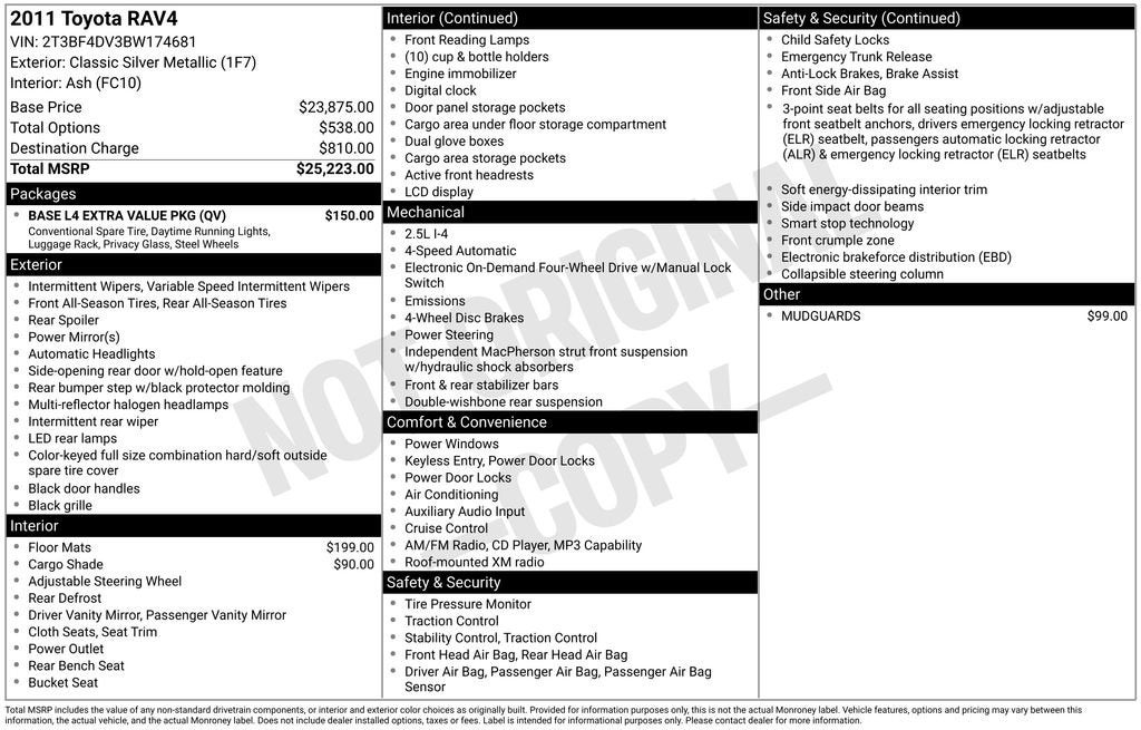 2011 Toyota RAV4 4WD 4dr 4-cyl 4-Spd AT (Natl)