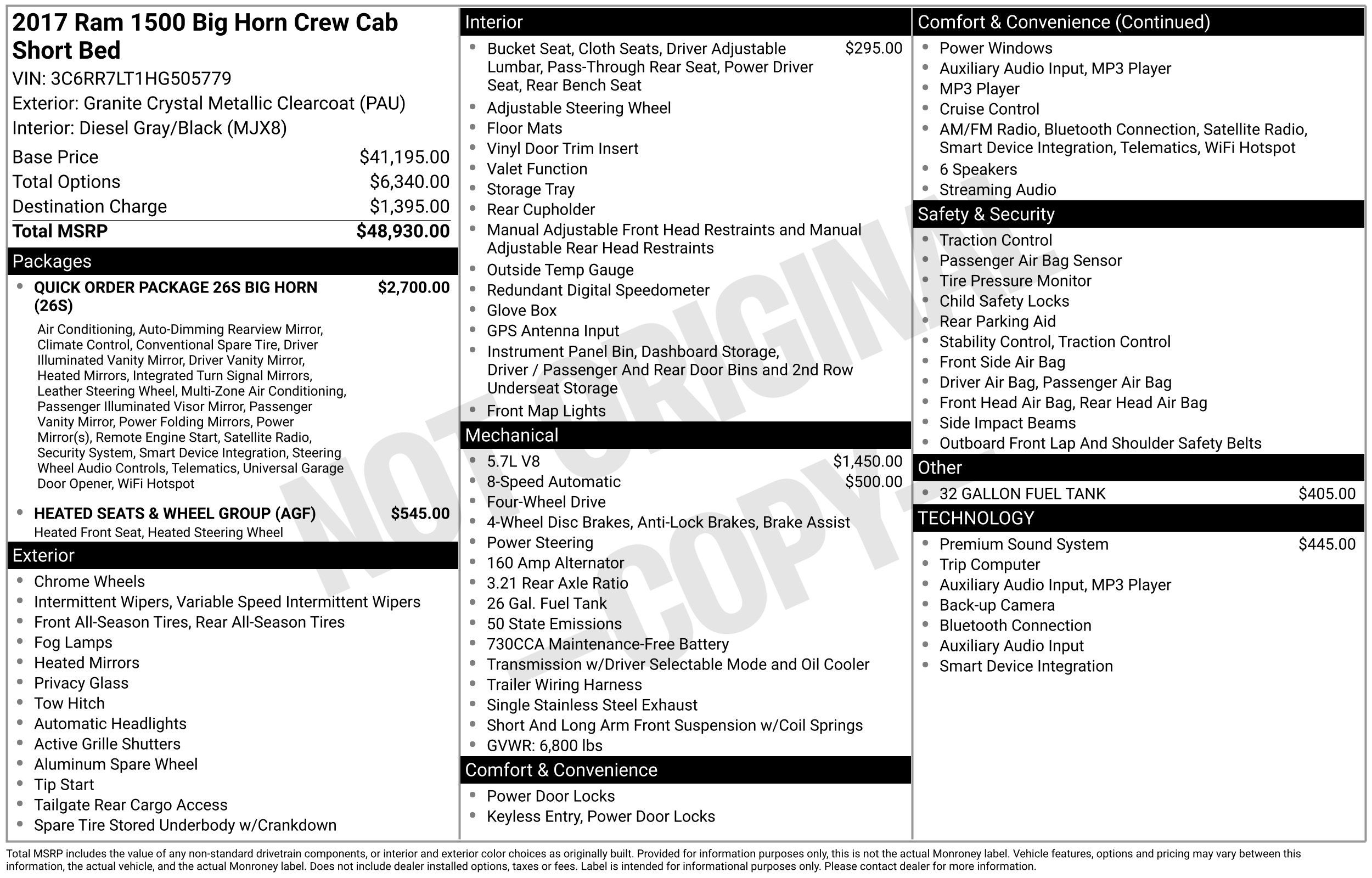 2017 RAM 1500 Big Horn Crew Cab 4x4 5'7" Box