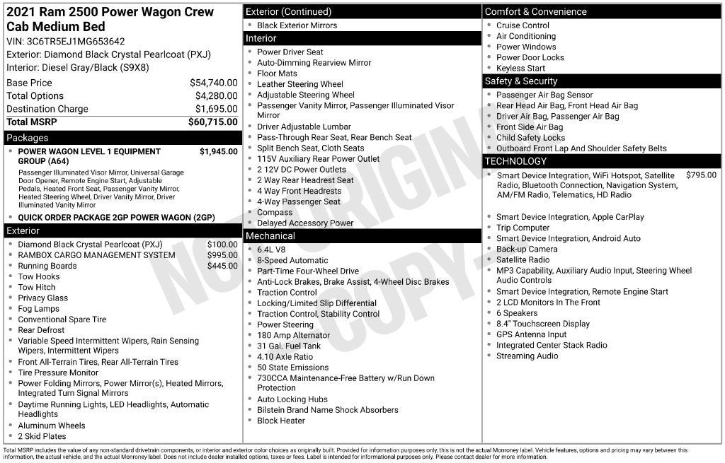 2021 RAM 2500 Power Wagon Crew Cab 4x4 6'4" Box