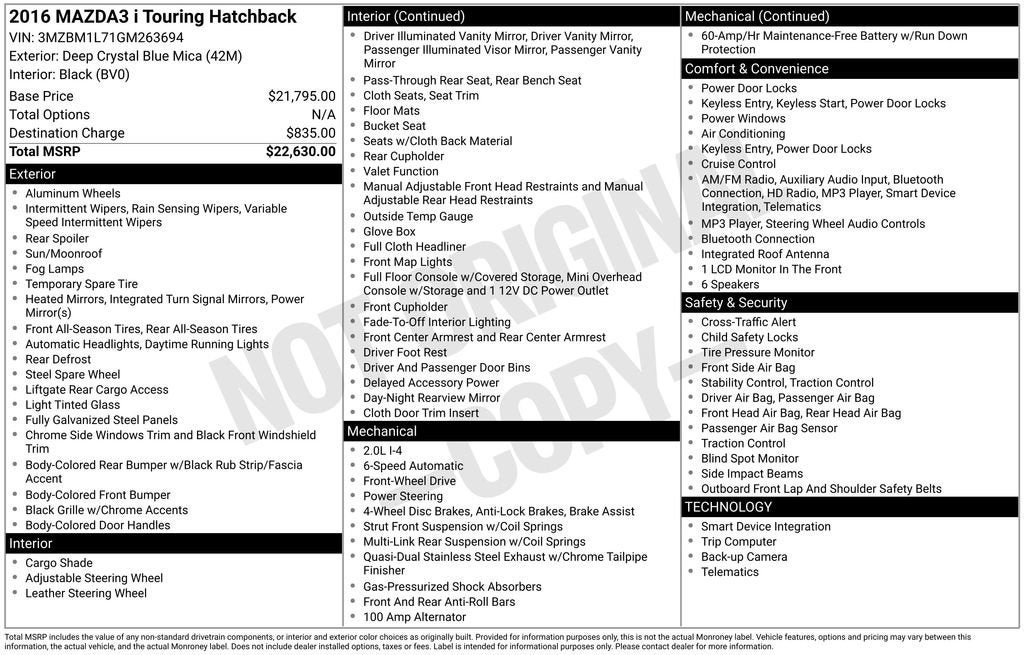 2016 Mazda Mazda3 Hatchback i Touring