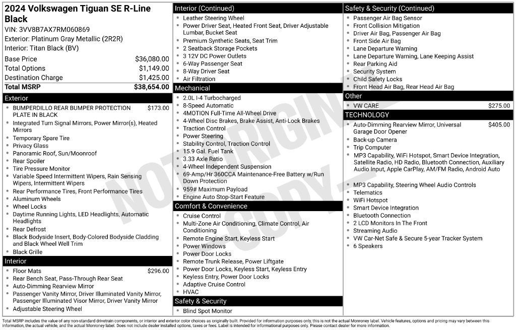 2024 Volkswagen Tiguan 2.0T SE R-Line Black