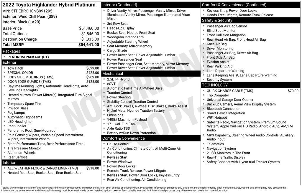 2022 Toyota Highlander Hybrid Platinum