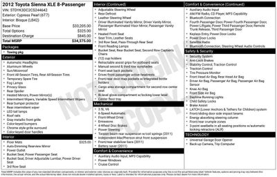 2012 Toyota Sienna XLE V6 8 Passenger