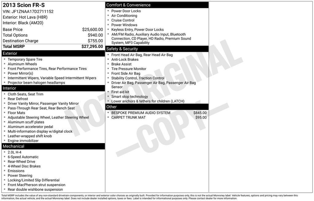 2013 Scion FR-S 2dr Cpe Man (Natl)