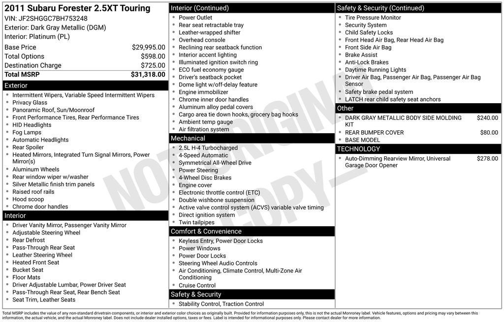 2011 Subaru Forester 2.5XT Touring
