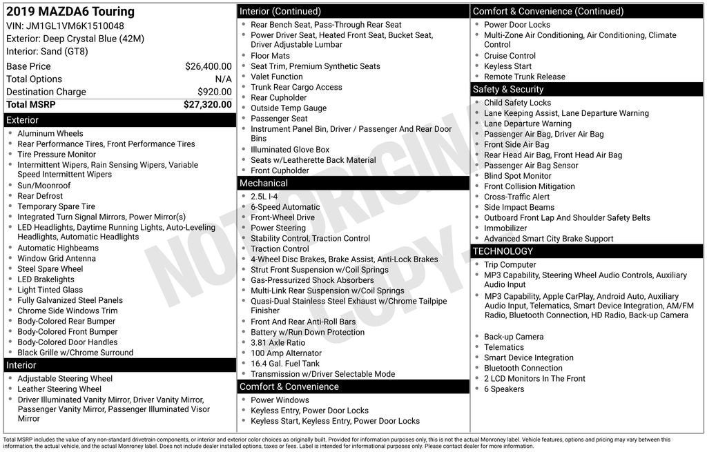 2019 Mazda Mazda6 Touring